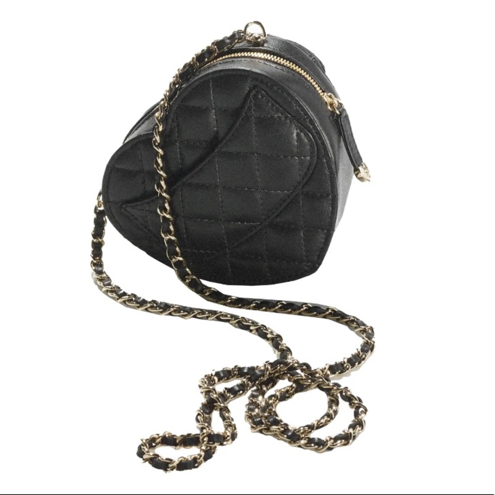 Chanel small crossbody Heart bag with chain in black Mini 22S - Picture 9 of 14